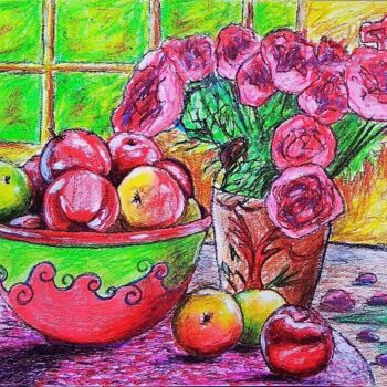 Tekening getiteld "Des pommes et des r…" door Sabrina Riggio, Origineel Kunstwerk, Pastel