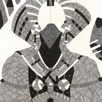 Σχέδιο με τίτλο "Le Masque du Pharaon" από Sabrina Timsit, Αυθεντικά έργα τέχνης, Μελάνι