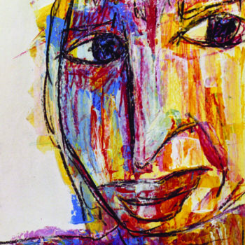 Pintura titulada "Portrait bleuté" por Sabrina Verrier, Obra de arte original, Pastel