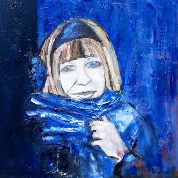 「der-blaue-schal-50x…」というタイトルの絵画 Sabrina Kuhnによって, オリジナルのアートワーク, オイル