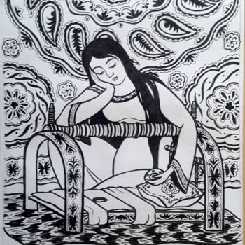 Рисунок под названием "Материнства" - Shavkat Tursunov, Подлинное произведение искусства, Гелевая ручка