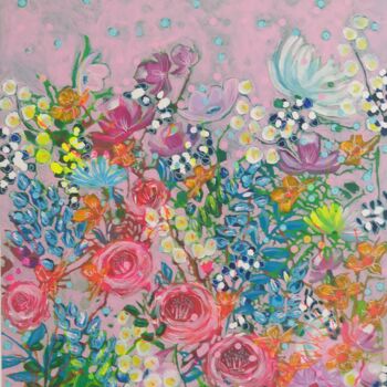 Peinture intitulée "Fleurs roses" par Sabvia, Œuvre d'art originale, Acrylique