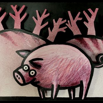 Malerei mit dem Titel "diorama pig" von Sacha Schwarz, Original-Kunstwerk, Acryl