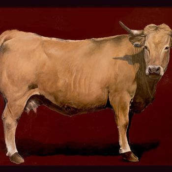 Peinture intitulée "Vache sur marron" par Sacha Schwarz, Œuvre d'art originale, Acrylique Monté sur Châssis en bois