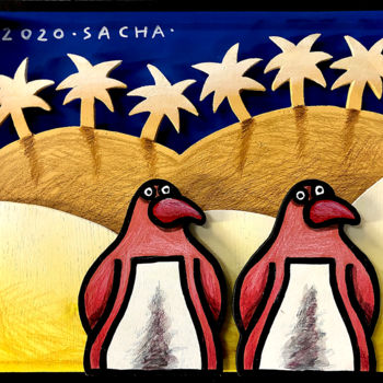 Pittura intitolato "Couple et palmiers" da Sacha Schwarz, Opera d'arte originale, Acrilico