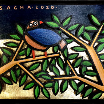 Painting titled "oiseau bleu dans l’…" by Sacha Schwarz, Original Artwork, Acrylic