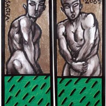Peinture intitulée "Hommes Double" par Sacha Schwarz, Œuvre d'art originale