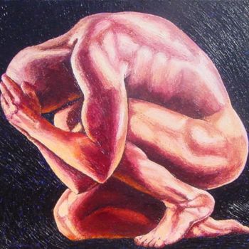 Peinture intitulée ""L'homme agenouille"" par Sacha, Œuvre d'art originale