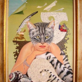 Peinture intitulée ""La femme chat"" par Sacha, Œuvre d'art originale, Huile