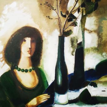 Malerei mit dem Titel "Девушка в освещенно…" von Liudmila Sadykova, Original-Kunstwerk, Öl