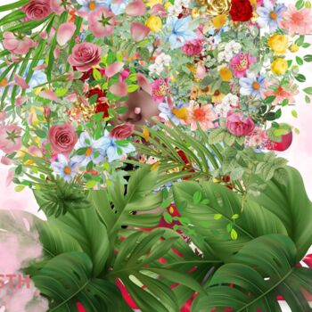 Digital Arts titled "La Femme aux roses" by Safia Wosth, Original Artwork, Digital Collage
