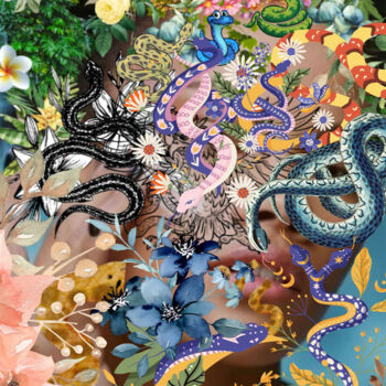Arts numériques intitulée "Femme serpent" par Safia Wosth, Œuvre d'art originale, Image générée par l'IA Monté sur Châssis e…