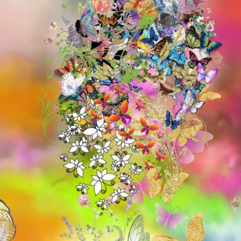 Цифровое искусство под названием "La Femme aux papill…" - Safia Wosth, Подлинное произведение искусства, Цифровой коллаж