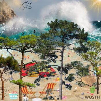 Digital Arts titled "LA PLAGE" by Safia Wosth, Original Artwork, Digital Collage Mounted on Other rigid panel