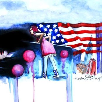 Рисунок под названием "Алиса В Америке" - Maxim Safonov, Подлинное произведение искусства