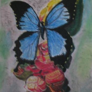 Painting titled "papillon bleu" by Gilles Sagot, Original Artwork