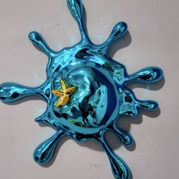 Sculpture titled "Tomato splat Blue" by Sagrasse, Original Artwork, Resin Mounted on Other rigid panel
