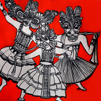 Pittura intitolato "Spirit Dancers" da Sahani Madihage, Opera d'arte originale, Acrilico Montato su Telaio per barella in le…