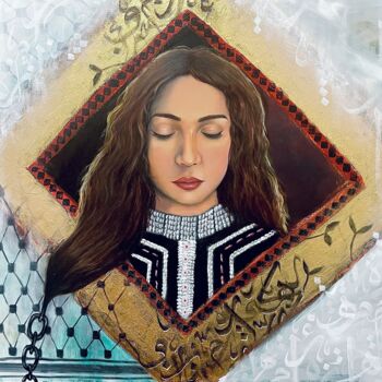 Painting titled "Restrictions" by Sahar Hasan Al-Louthai, Original Artwork, Oil Mounted on Wood Panel