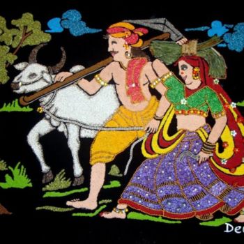 Коллажи под названием "Farmer Couple" - Deeksha Arya, Подлинное произведение искусства