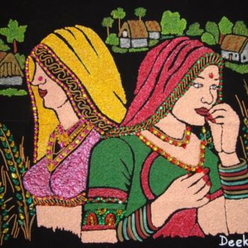 Коллажи под названием "Indian Village Women" - Deeksha Arya, Подлинное произведение искусства