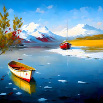 Arts numériques intitulée "Boat with red paint…" par Said Etebbai, Œuvre d'art originale, Peinture numérique