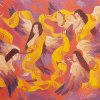 Painting titled "Dance of Muses" by Said Shamirbaev, Original Artwork, Oil Mounted on Wood Stretcher frame