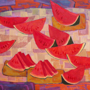 Painting titled "Watermelons" by Said Shamirbaev, Original Artwork, Oil