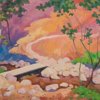 Painting titled "River and path" by Said Shamirbaev, Original Artwork, Oil