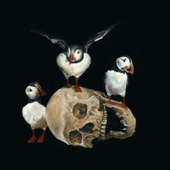 Ζωγραφική με τίτλο "Fratercula arctica" από Sailev, Αυθεντικά έργα τέχνης, Λάδι Τοποθετήθηκε στο Ξύλινο φορείο σκελετό