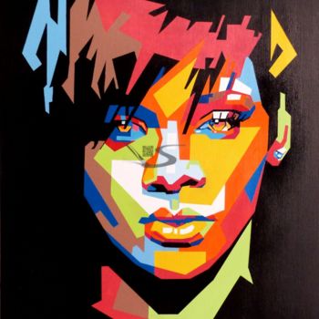 Malerei mit dem Titel "Rihanna" von Laurent Sailla, Original-Kunstwerk, Acryl
