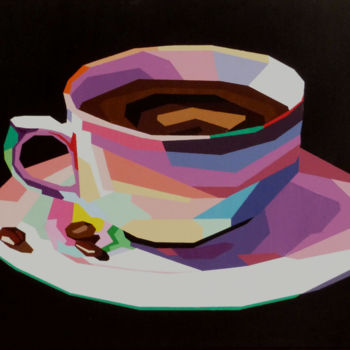 Painting titled "Pause café" by Laurent Sailla, Original Artwork, Acrylic