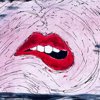 Painting titled "LIPS" by Saint Pablo, Original Artwork, Acrylic Mounted on Wood Stretcher frame