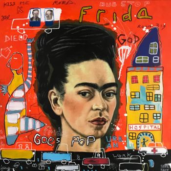 Malerei mit dem Titel "Frida is Pop" von Sainte Fauste, Original-Kunstwerk, Acryl