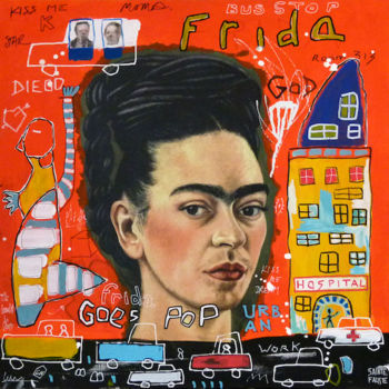 Schilderij getiteld "frida-is-pop-50x50-…" door Sainte Fauste, Origineel Kunstwerk, Acryl