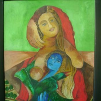 Peinture intitulée "lady yasoda and son…" par Chitra Patnaik, Œuvre d'art originale