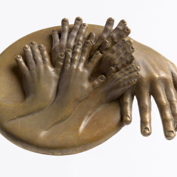 Sculptuur getiteld "FEUILLETÉ de MAINS" door Sak, Origineel Kunstwerk, Bronzen