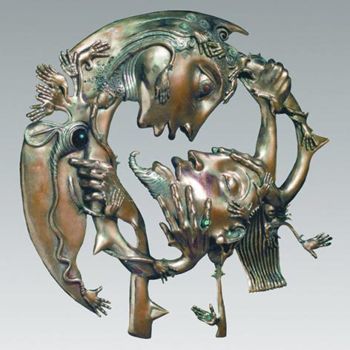 Sculpture titled "L'ENLACEMENT" by Sak, Original Artwork, Metals