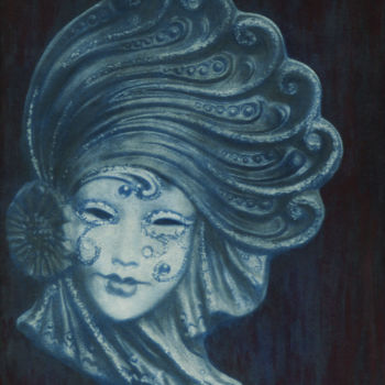 Malerei mit dem Titel "Venetian Mask Suspe…" von Salah El Moncef, Original-Kunstwerk, Öl
