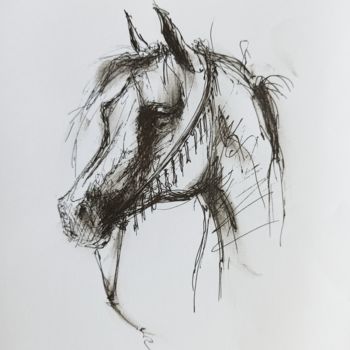 Dessin intitulée "Arabian horse" par Salamander Nebula, Œuvre d'art originale, Stylo gel