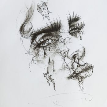 Disegno intitolato "Woman from gothic s…" da Salamander Nebula, Opera d'arte originale, Penna gel