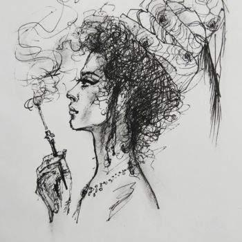 Dessin intitulée "Woman by ethnic sty…" par Salamander Nebula, Œuvre d'art originale, Stylo gel