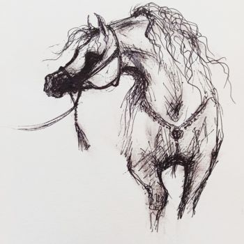 Drawing titled "Arabian horse 2" by Salamander Nebula, Original Artwork, Gel pen