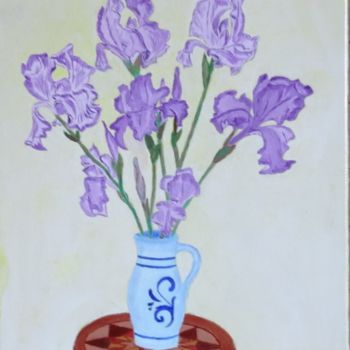 Schilderij getiteld "bouquet d'iris" door Robert Saldana, Origineel Kunstwerk, Olie