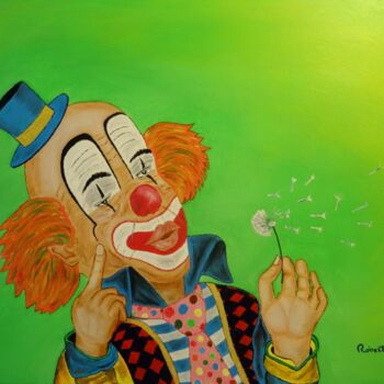 Pittura intitolato "Clown champêtre" da Robert Saldana, Opera d'arte originale, Olio