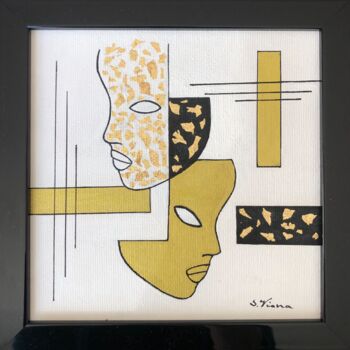 Painting titled "Black & Gold 5" by Salette Viana, Original Artwork, Acrylic Mounted on Wood Stretcher frame