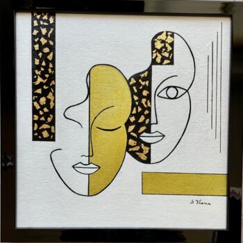 Dessin intitulée "Black & Gold 7" par Salette Viana, Œuvre d'art originale, Acrylique