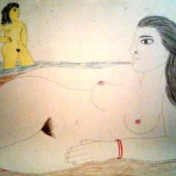 Dibujo titulada "Two woman in the be…" por Francisco Vidal, Obra de arte original, Otro