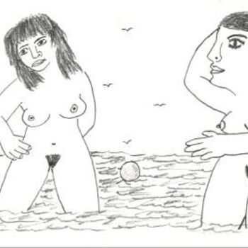Desenho intitulada "Girls with ball" por Francisco Vidal, Obras de arte originais, Outro
