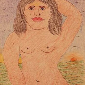 Drawing titled "girl with sunsed" by Francisco Vidal, Original Artwork, Other